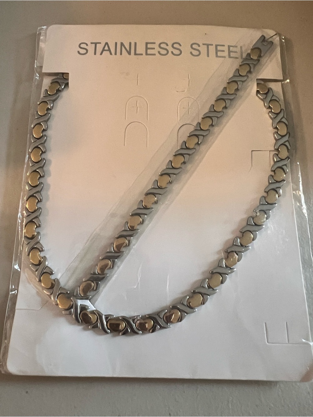 Stainless Steel Two-Tone Heart Link Necklace - Women's Accessory